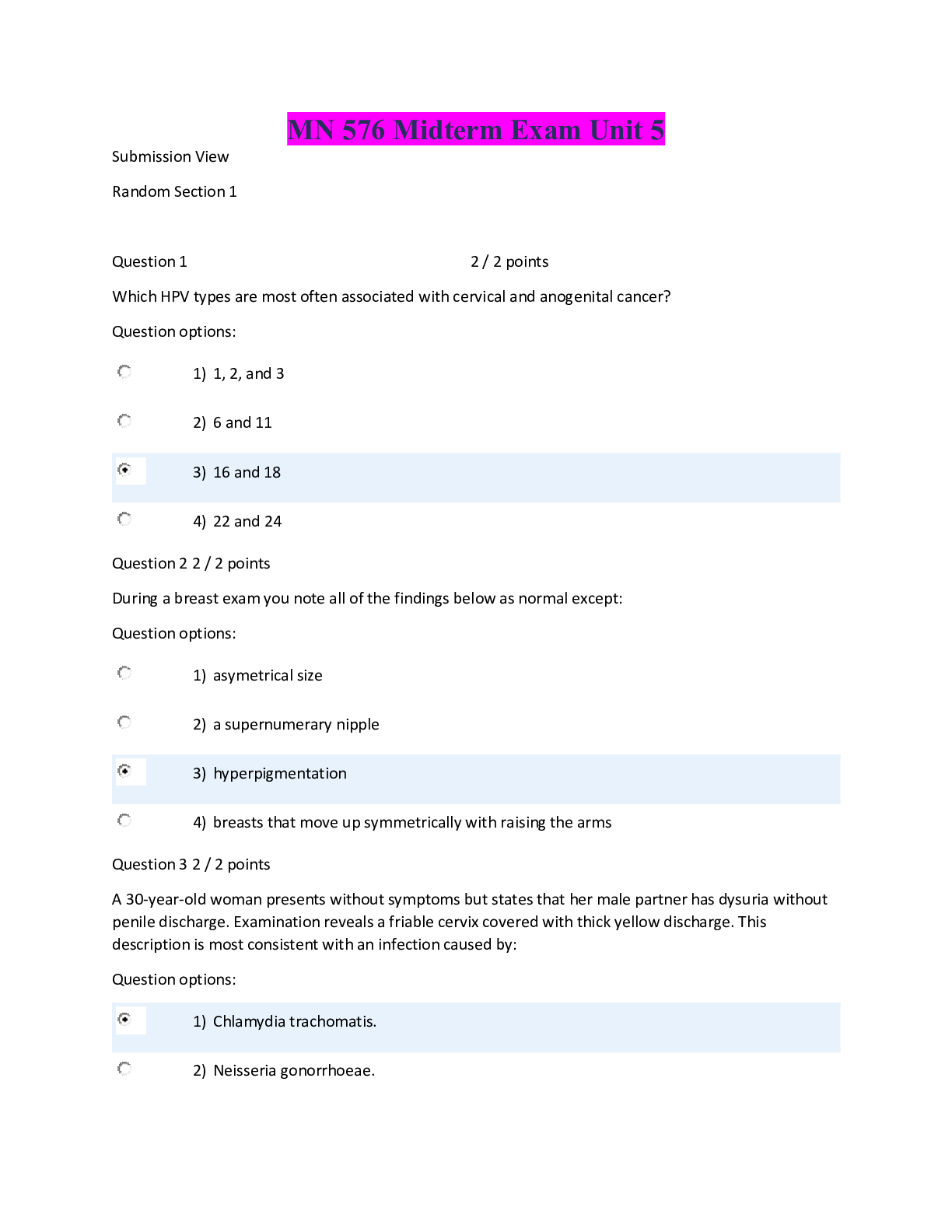 Preview of MN 576 Midterm Exam Unit 5 – Question and Answers; Latest Version